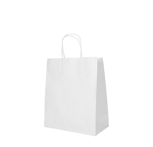 Papstar 10x 25 Tragetaschen, Papier 28 cm x 22 cm x 10 cm weiss mit gedrehtem Tragegriff