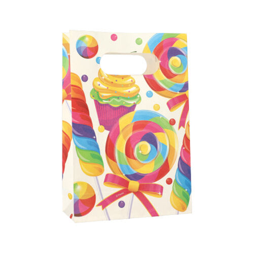 Papstar 20x 10 Partytüten, Papier 21 cm x 14 cm x 6 cm farbig "Candies" mit Griff