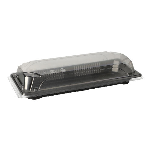 Papstar 8x 50 Sushi-Schalen R-PET eckig 3,8 cm x 9,2 cm x 22 cm schwarz mit PET Deckel