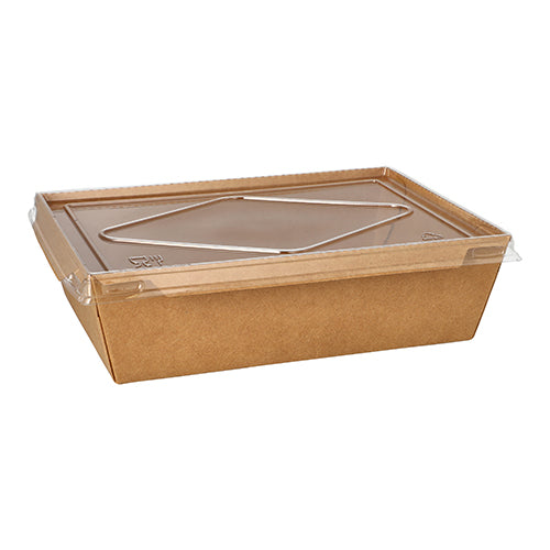 Papstar 10x 25 Salatschalen, Pappe eckig 1600 ml 6 cm x 22,4 cm x 16,7 cm braun mit Deckel