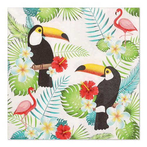 Papstar 10x 20 Servietten, 3-lagig 1/4-Falz 33 cm x 33 cm "Toucans"