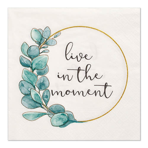 Papstar 10x 20 Servietten, 3-lagig 1/4-Falz 33 cm x 33 cm "Live in the Moment"