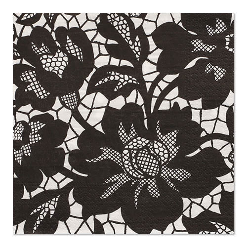 Papstar 12x 30 Servietten, 3-lagig 1/4-Falz 33 cm x 33 cm schwarz "Rich Lace"