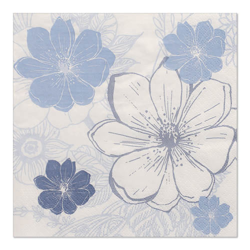 Papstar 12x 30 Servietten, 3-lagig 1/4-Falz 33 cm x 33 cm "Blue Floret"