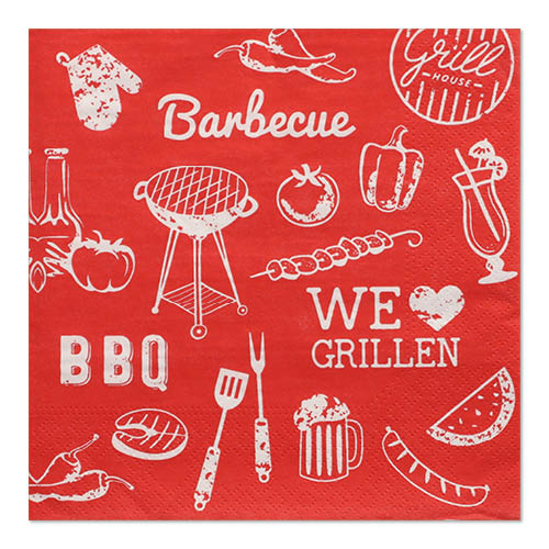 Papstar 12x 30 Servietten, 3-lagig 1/4-Falz 33 cm x 33 cm "BBQ Love"