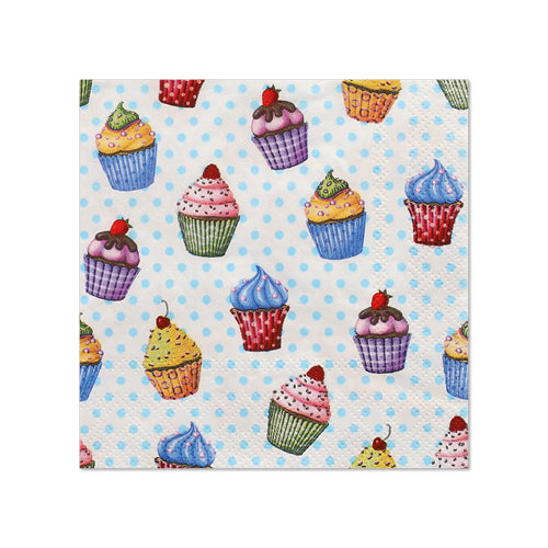 Papstar 280 Servietten, 3-lagig 1/4-Falz 25 cm x 25 cm "Cupcakes"