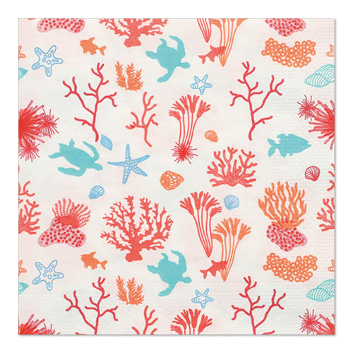 Papstar 10x 20 Servietten, 3-lagig 1/4-Falz 33 cm x 33 cm "Under the Sea"
