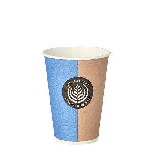 Papstar 3.000x Trinkbecher "Barista Time - To Go", Pappe, Blau und Braun, Inhalt: 180ml, Durchmesser: 7,01cm, Höhe: 9,2cm