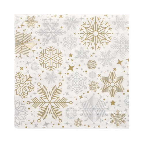 Papstar 300 Servietten, 3-lagig 1/4-Falz 33 cm x 33 cm silber/gold "Flocons"