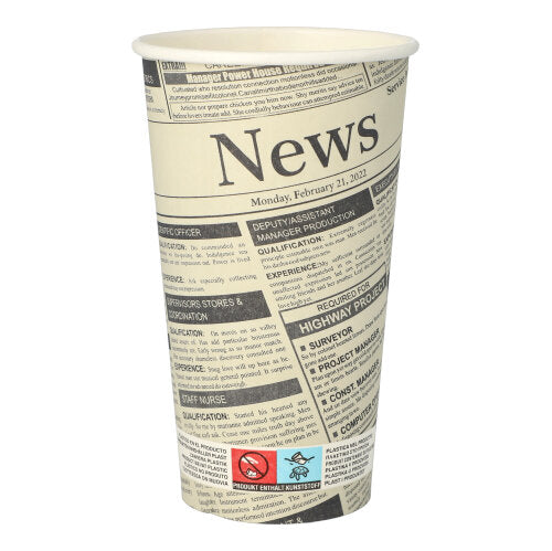 Papstar 1.000 Trinkbecher "Newsprint", Pappe, Inhalt: 500ml, Durchmesser: 9cm, Höhe: 15cm