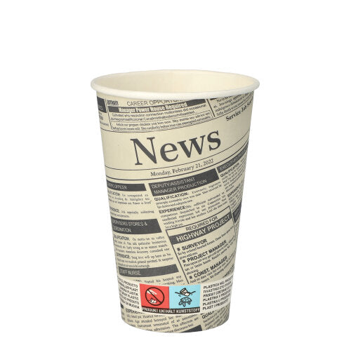 Papstar 20x 50 Trinkbecher, Pappe "To Go" 0,3 l Ø 8 cm · 11,7 cm weiss "Newsprint"