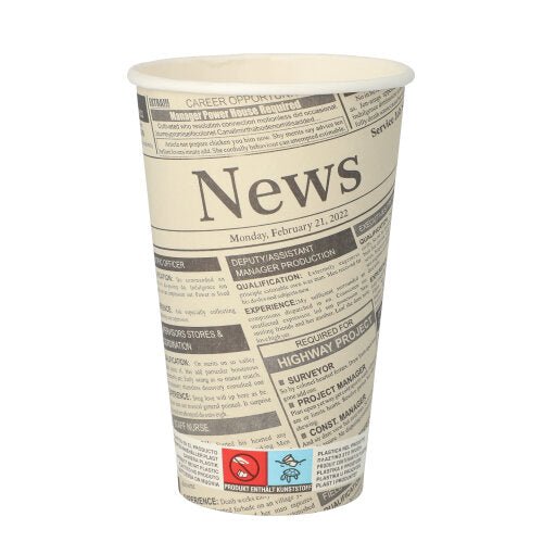 Papstar 20x 50 Trinkbecher, Pappe "To Go" 0,4 l Ø 9 cm · 13,9 cm weiss "Newsprint"