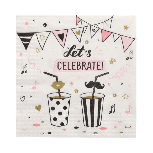 Papstar 300 Servietten, 3-lagig 1/4-Falz 33 cm x 33 cm "Let's Celebrate"
