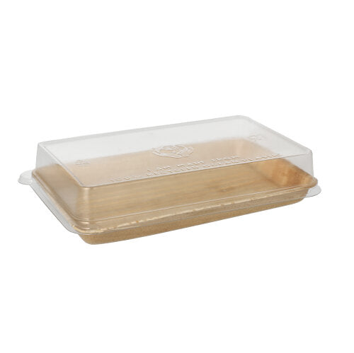 Papstar 50x Sushi-Schalen (inkl. Deckel), Palmblatt und rPET, Natur und Transparent, 22x14,2x4,4cm