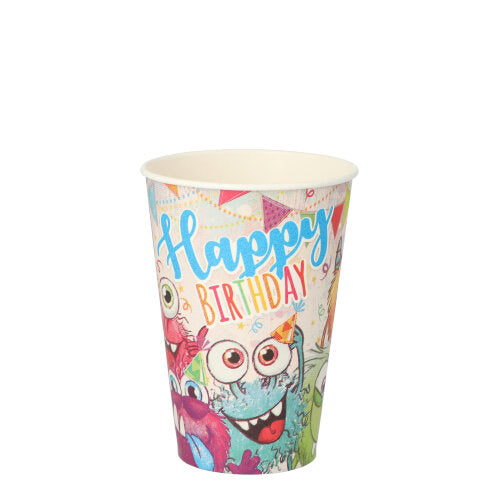 Papstar 14x 10 Trinkbecher, Pappe 0,2 l Ø 7 cm · 9,7 cm farbig "Funny Monsters"