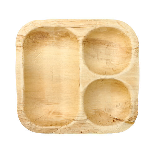 Papstar 100x Siegelschalen (3-geteilt), Palmblatt, Natur, Serie: Pure, 26x26x4cm