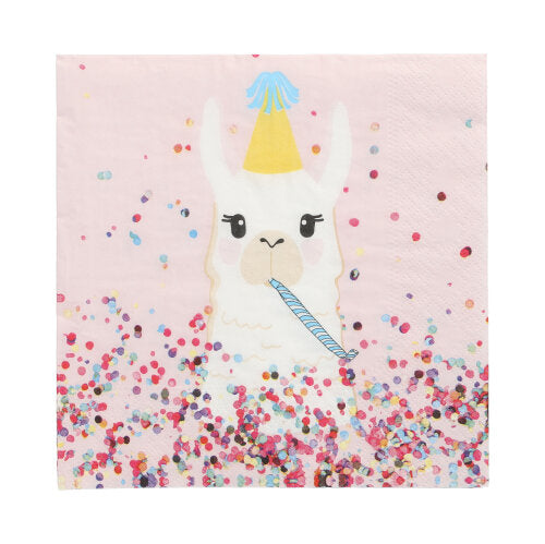 Papstar 10x 20 Servietten, 3-lagig 1/4-Falz 33 cm x 33 cm "Llama Party"