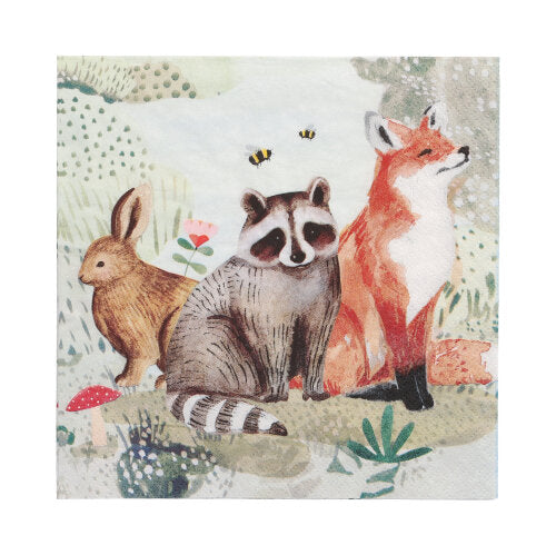 Papstar 10x 20 Servietten, 3-lagig 1/4-Falz 33 cm x 33 cm "Rabbit, Racoon & Fox"