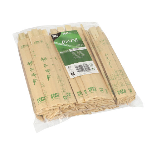 Papstar 1.000x Essstäbchen (als Paar, einzeln gehüllt), Bambus , Natur, Serie: Pure, Länge: 21cm