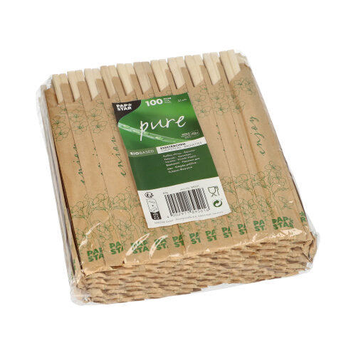 Papstar 1.000x Essstäbchen (als Paar, einzeln gehüllt), Holz, Natur, Serie: Pure, Länge: 21cm