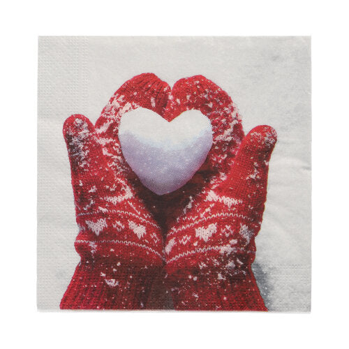 Papstar 300 Servietten, 3-lagig 1/4-Falz 33 cm x 33 cm "Mittens in the Snow"