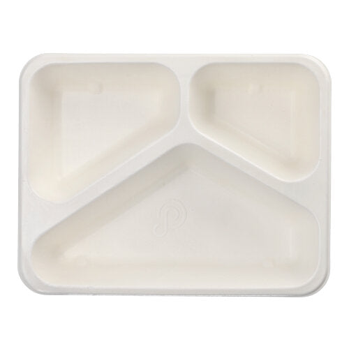 Papstar 6x 50 Siegelschalen Zuckerrohr, PLA beschichtet 3-geteilt 1000 ml 4,9 cm x 22,7 cm x 17,8 cm