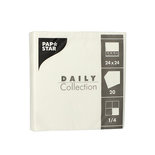 Papstar 400 Servietten, Weiß, Serie: DAILY Collection, 1/4-Falz, 24x24cm