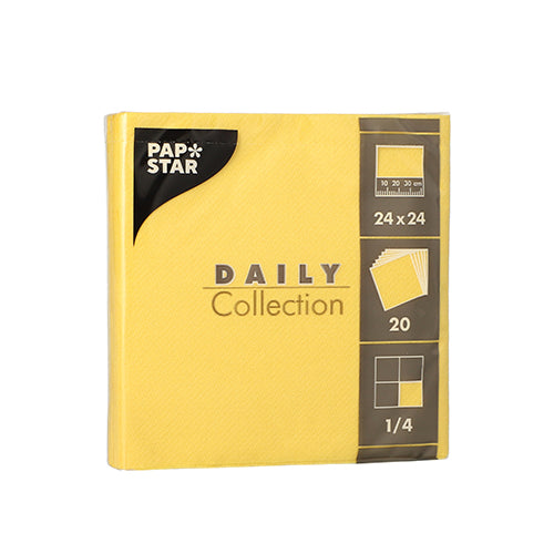 Papstar 400 Servietten, Gelb, Serie: DAILY Collection, 1/4-Falz, 24x24cm