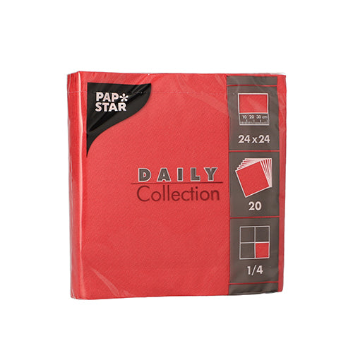 Papstar 400 Servietten, Rot, Serie: DAILY Collection, 1/4-Falz, 24x24cm