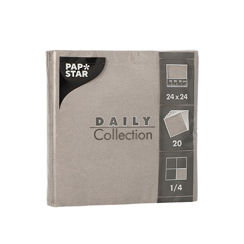 Papstar 400 Servietten, Grau, Serie: DAILY Collection, 1/4-Falz, 24x24cm