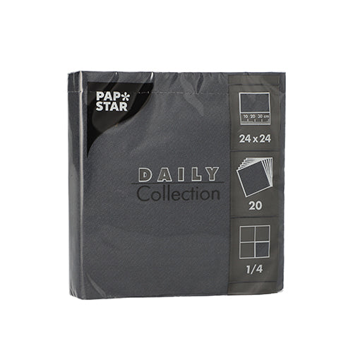 Papstar 400 Servietten, Schwarz, Serie: DAILY Collection, 1/4-Falz, 24x24cm