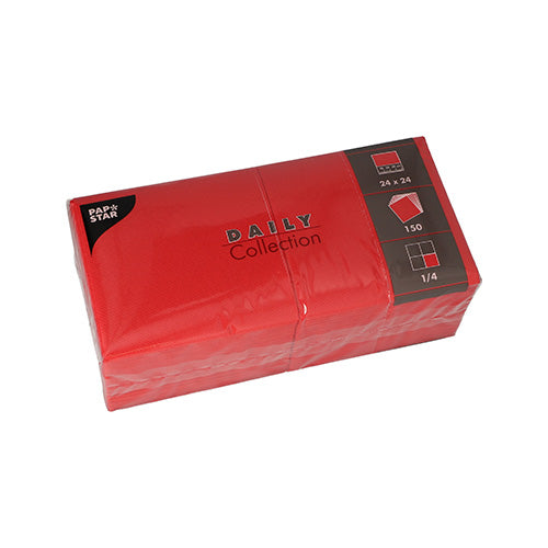 Papstar 900 Servietten, Rot, Serie: DAILY Collection, 1/4-Falz, 24x24cm