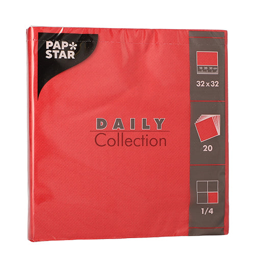 Papstar 300 Servietten, Rot, Serie: DAILY Collection, 1/4-Falz, 32x32cm