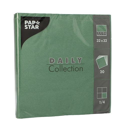 Papstar 300 Servietten, Dunkelgrün, Serie: DAILY Collection, 1/4-Falz, 32x32cm