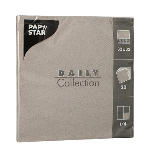 Papstar 300 Servietten, Grau, Serie: DAILY Collection, 1/4-Falz, 32x32cm