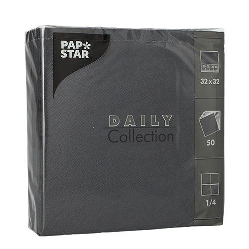 Papstar 14x 50 Servietten, Schwarz, Serie: DAILY Collection, 1/4-Falz, 32x32cm