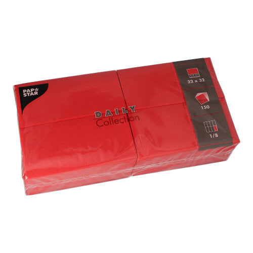 Papstar 900 Servietten, Rot, Serie: DAILY Collection, 1/8Falz, 32x32cm