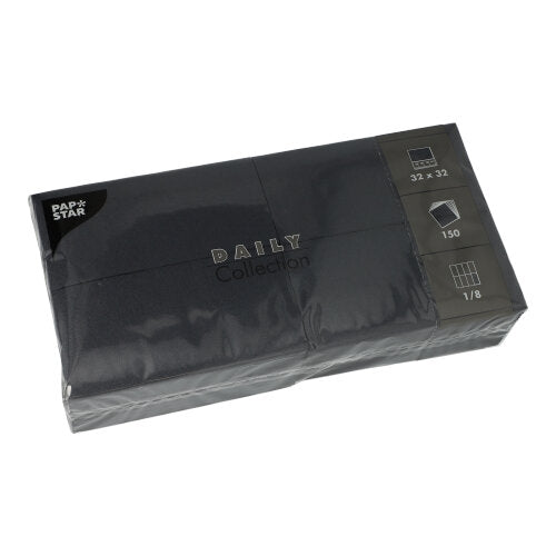 Papstar 900 Servietten, Schwarz, Serie: DAILY Collection, 1/8Falz, 32x32cm