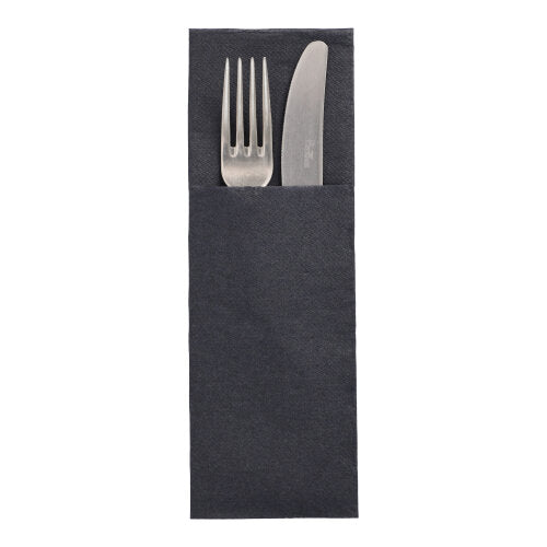 Papstar 400 Servietten, Schwarz, inkl. Besteckfalz, Serie: DAILY Collection, 48x30cm