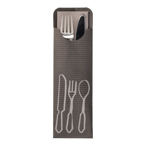 Papstar 5x 100 Bestecktaschen 23,5 cm x 7,3 cm anthrazit inklusive farbiger Bistro Serviette