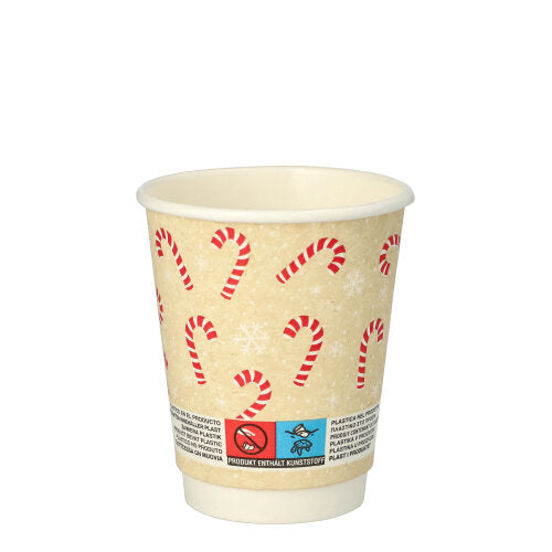 Papstar 20x 25 Trinkbecher, Pappe 0,2 l Ø 8 cm · 9,3 cm "Candy Canes " doppelwandig