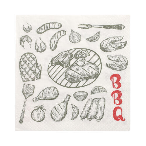 Papstar 12x 30 Servietten, 3-lagig 1/4-Falz 33 cm x 33 cm "I love BBQ"