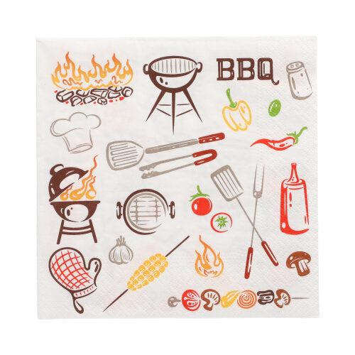 Papstar 10x 20 Servietten, 3-lagig 1/4-Falz 33 cm x 33 cm "Time for BBQ"