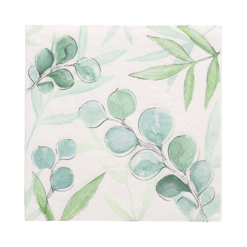 Papstar 10x 20 Servietten, 3-lagig 1/4-Falz 33 cm x 33 cm "Eucalyptus Twigs"