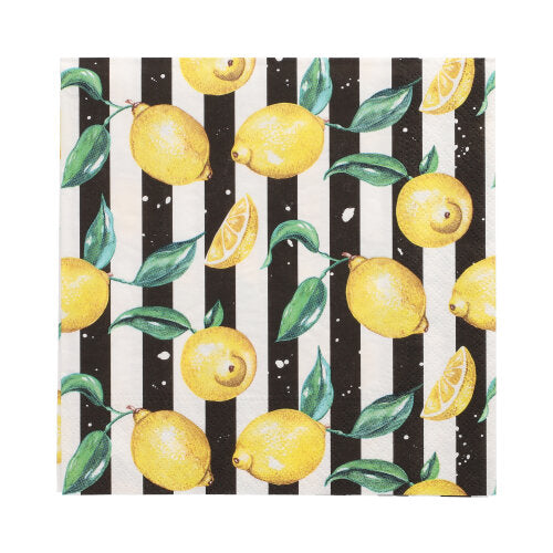 Papstar 10x 20 Servietten, 3-lagig 1/4-Falz 33 cm x 33 cm "Citrus Lines"