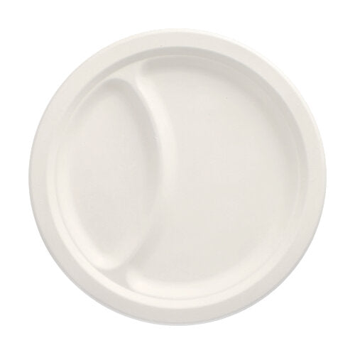 Papstar 10x 50 Teller, Zuckerrohr "pure" 2-geteilt Ø 23 cm · 2 cm weiss