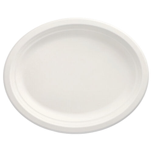 Papstar 10x 50 Teller, Zuckerrohr "pure" oval 32 cm x 25,5 cm x 2 cm weiss