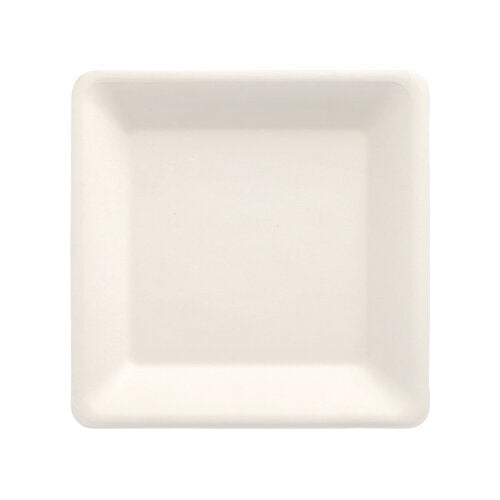 Papstar 10x 50 Teller, Zuckerrohr "pure" eckig 15,5 cm x 15,5 cm weiss