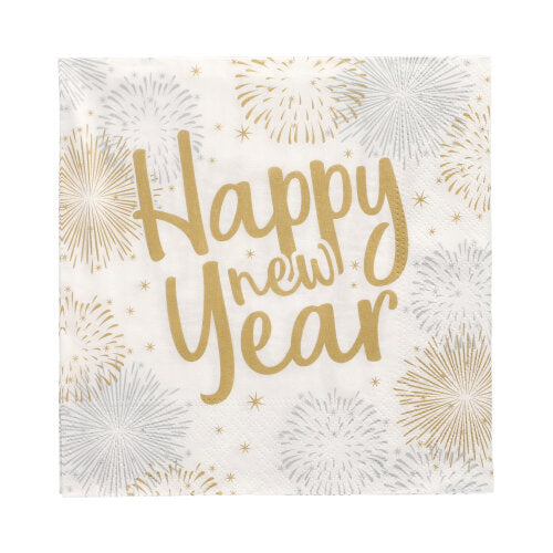 Papstar 12x 30 Servietten, 3-lagig 1/4-Falz 33 cm x 33 cm "Happy New Year"