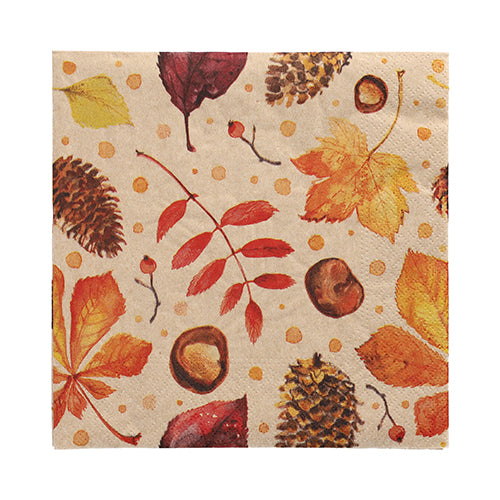 Papstar 10x 20 Servietten, 3-lagig 1/4-Falz 33 cm x 33 cm natur "Höstlöv" aus recyceltem Papier